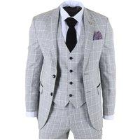 TruClothing Men's 3 Piece Check Suit Tailored Fit Formal Dress Suits in Grey | Size: 52R