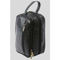 Ashwood Leather Men's 'Viaggio' Real Leather Toiletry Washbag in Black