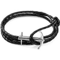 ANCHOR & CREW Men's Admiral Anchor Silver & Braided Leather Bracelet in Black