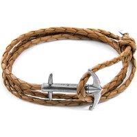ANCHOR & CREW Men's Admiral Anchor Silver & Braided Leather Bracelet in Light Brown