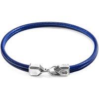 ANCHOR & CREW Men's Cromer Silver & Round Leather Bracelet in Blue | Size: 19 cm