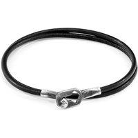 ANCHOR & CREW Men's Tenby Silver & Round Leather Bracelet in Black | Size: 19 cm