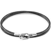 ANCHOR & CREW Men's Tenby Silver & Round Leather Bracelet in Grey | Size: 19 cm
