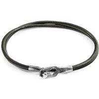 ANCHOR & CREW Men's Tenby Silver & Round Leather Bracelet in Green | Size: 23 cm
