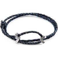 ANCHOR & CREW Men's William Silver & Braided Leather SKINNY Bracelet in Blue
