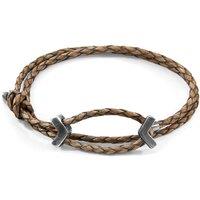 ANCHOR & CREW Men's William Silver & Braided Leather SKINNY Bracelet in Grey