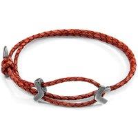 ANCHOR & CREW Men's William Silver & Braided Leather SKINNY Bracelet in Red