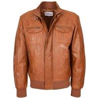 House of Leather Men's Men's Real Leather Bomber Jacket Tom Tan M | Size: Small