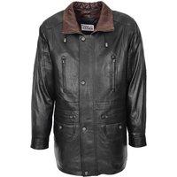 House of Leather Men's Men's Real Leather Parka Coat Black With Brown Collar L | Size: Medium