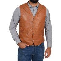 House of Leather Men's Real Leather Waistcoat Vest Petrelli in Tan | Size: 3XL