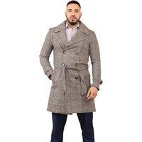ELAINA FASHION Men's Double-Breasted Trench Coat in Brown | Size: 2XL