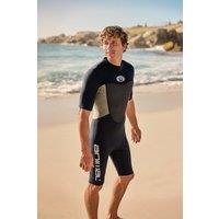 Animal Men's 'Slater' Stretchy Lightweight Short Sleeve Back Zip Shorty Wetsuit in Black | Size: XL/2XL