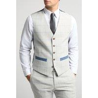 Antique Rogue Men's Slim Fit Check Tweed Waistcoat in Beige | Size: 40R