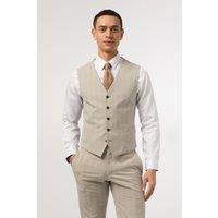 Antique Rogue Men's Putty Check Slim Fit Waistcoat in Beige | Size: 40R