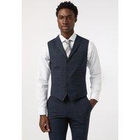 Alexandre Silver Label Men's Tailored Fit Dark Navy Stone Check Waistcoat | Size: 48R