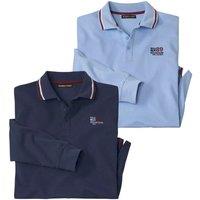 Atlas for Men Men's Pique Long-Sleeved Polo Shirt Pack of 2 in Duck Egg Blue | Size: 2XL