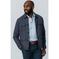 Dobell Men's Navy Puppytooth Check Safari Jacket | Size: Medium