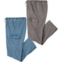 Atlas for Men Men's Denim Cargo Trousers Pack of 2 in Pale Grey | Size: 52R