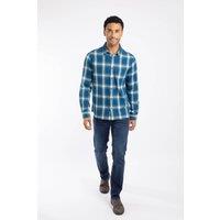 Weird Fish Men's Broxton Cotton Long Sleeve Herringbone Check Shirt in Blue | Size: 5XL