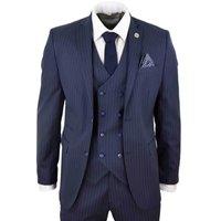 Infinity Leather Men's 3 Piece Pinstripe Retro Suit in Navy | Size: 50R