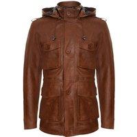 Infinity Leather Men's Leather Hooded Trench Coat-Medellin in Tan | Size: 5XL
