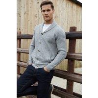 Threadbare Men's 'Lindow' Shawl Collar Knitted Cardigan in Grey | Size: 2XL