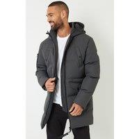 Threadbare Men's 'Tingley' Showerproof Longline Padded Jacket in Charcoal | Size: XL