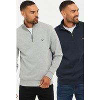 Threadbare Men's 'Patricroft' 2 Pack Quarter Zip Neck Sweatshirt in Navy | Size: Small