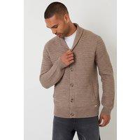 Threadbare Men's Shawl Collar Knitted Cardigan in Taupe | Size: Medium