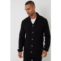Threadbare Men's Cable Knit Shawl Collar Cardigan With Wool in Black | Size: Medium