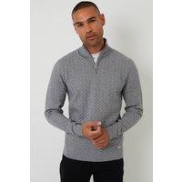 Threadbare Men's Textured Cable Knit Quarter Zip Jumper in Grey | Size: XL