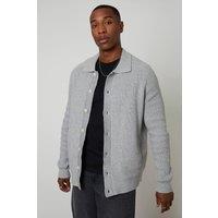 Threadbare Men's Knitted Collared Cardigan Jacket in Grey | Size: Small