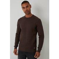 Threadbare Men's Cable Knit Crew Neck Jumper in Brown | Size: 2XL
