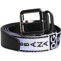Dolce & Gabbana Men's Black White Printed Metal Logo Buckle Belt in True Black | Size: 105 cm