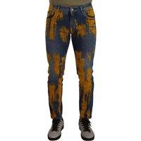 Dolce & Gabbana Men's Paint Splatter Jeans Slim Fit - Blue Jeans | Size: 48