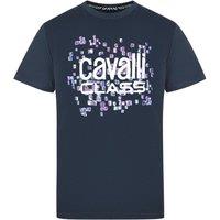 Cavalli Class Men's Scales Design Logo Navy T-Shirt in Blue | Size: Large