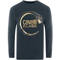 Cavalli Class Men's Piercing Snake Logo Navy Blue Sweatshirt | Size: Large