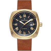 Heritor Automatic Men's Davenport Engraved-Case Leather-Band Watch w/ Date in Gold