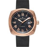 Heritor Automatic Men's Davenport Engraved-Case Leather-Band Watch w/ Date in Rose Gold
