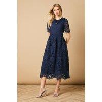 Oasis Women's Occasion Lace Collared Midi Dress in Navy | Size: 8