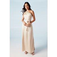 Oasis Women's by Coast One Shoulder Satin Maxi Bridesmaid Dress in Champagne | Size: 8