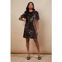 Oasis Women's Occasion Geo Sequin Puff Sleeve Mini Dress in Black | Size: 10