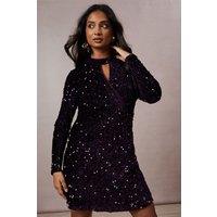 Oasis Women's Velvet Sequin Keyhole Mini Dress in Raspberry | Size: 12
