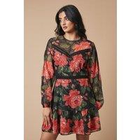 Oasis Women's Occasion Floral Metallic Lace Trim Mini Dress | Size: 8