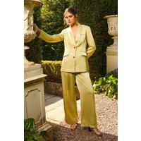 Oasis Women's Satin Wide Leg Tailored Trouser in Olive | Size: 8