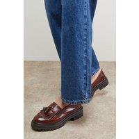 Oasis Women's Brooker Real Leather Tassel Chunky Loafers in Dark Tan | Size: 3