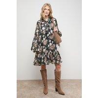 Oasis Women's Rose Print Tie Neck Balloon Sleeve Mini Smock Dress in Floral | Size: 10