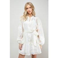 Oasis Women's Jacquard Chiffon Button Down Belted Mini Dress in Ivory | Size: 12