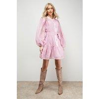 Oasis Women's Jacquard Chiffon Button Down Belted Mini Dress in Mauve | Size: 16