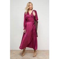 Oasis Women's Jacquard Satin Midi Dress in Berry | Size: 14